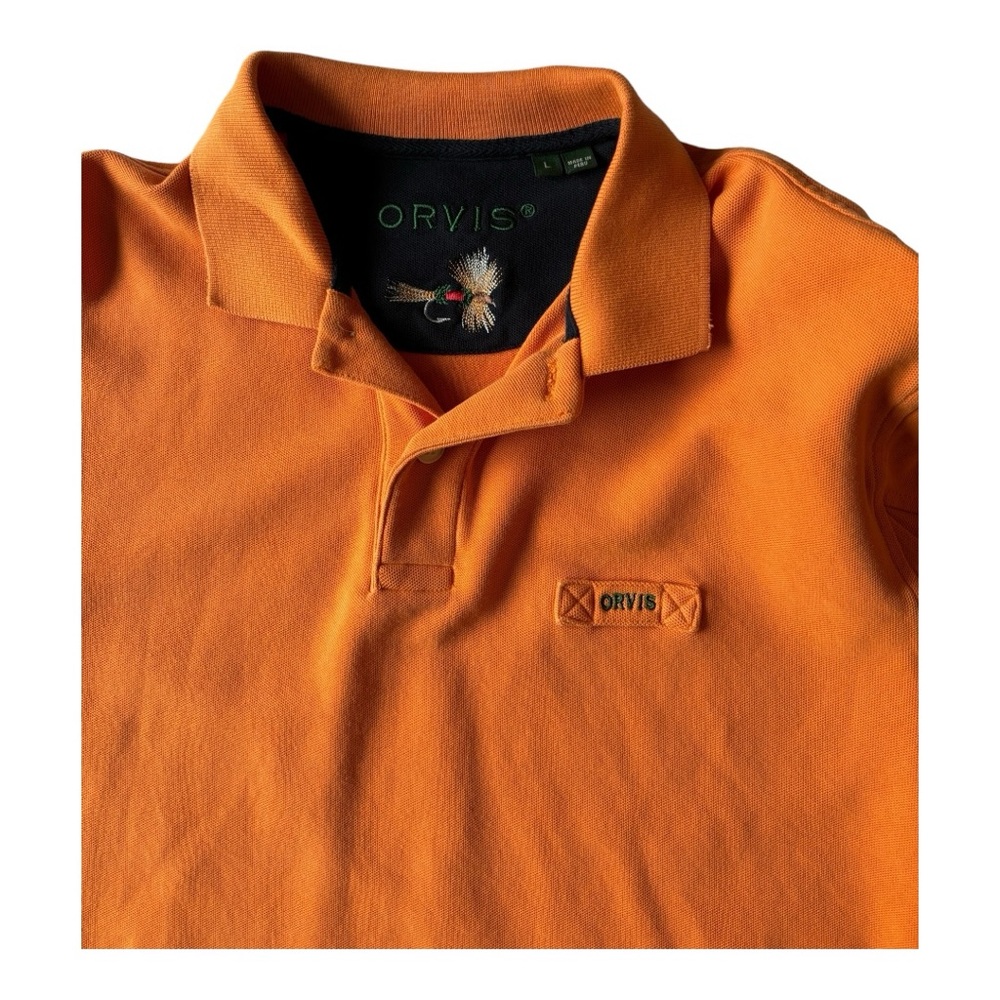 Orvis Fly Fishing Heavyweight Polo Men's Shirt Orange | Size Large - Picture 3 of 8